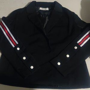 Women's Black Short Blazer with Red and White Striped Sleeves